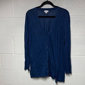 J. Jill Women’s Love Linen Blue Button Up Cardigan Sz Med